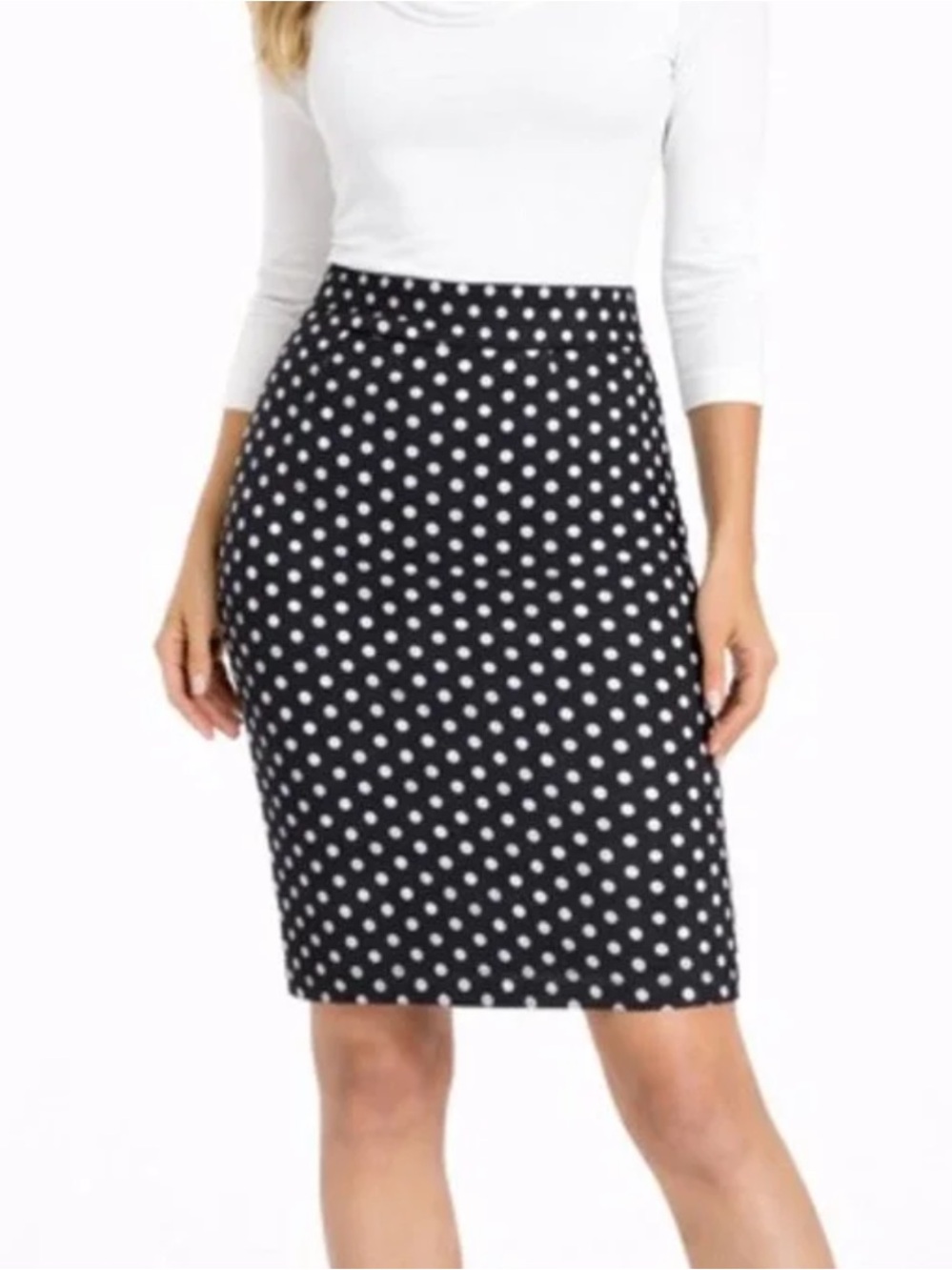LOFT Black Pencil Skirt with White Polka Dots